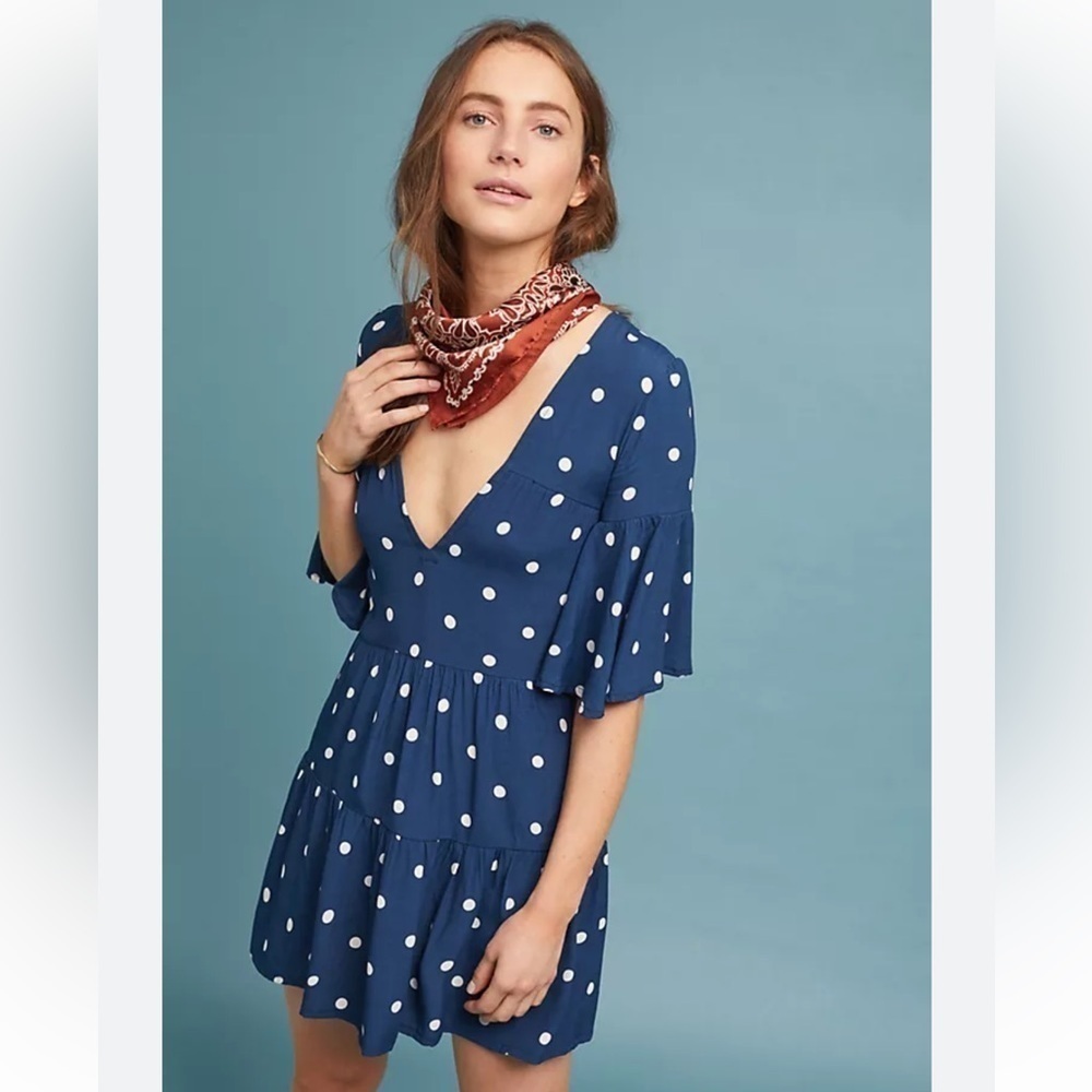 FAITHFULL THE BRAND Ronja Blue Polka Dot Tunic Dress